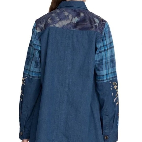 Johnny Was Moonlight Tie Dye Patchwork Military Jacket L Denim Embroidered - Picture 5 of 12